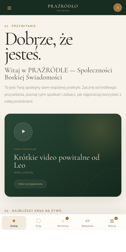 Widok Społeczności Praźródło na telefonie